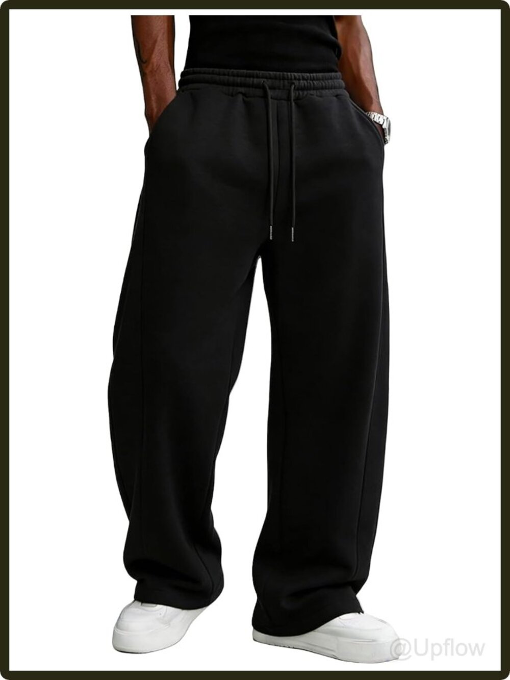Men's Baggy Fleece Wide Leg Sweatpants Drawstring Lounge Joggers Pockets